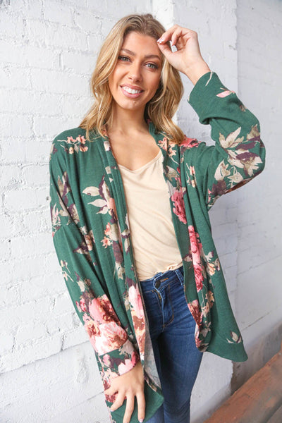 French Terry Floral  Print Open Cardigan