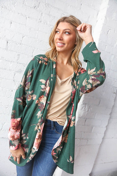 French Terry Floral  Print Open Cardigan