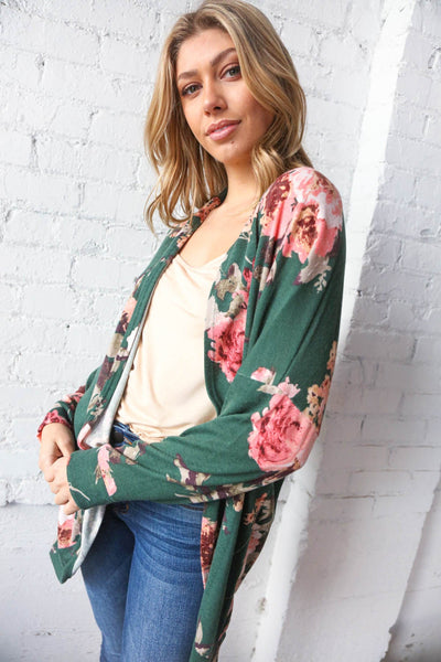 French Terry Floral  Print Open Cardigan