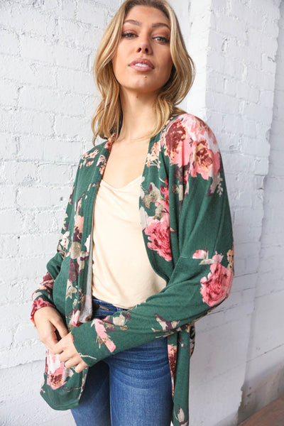 French Terry Floral  Print Open Cardigan