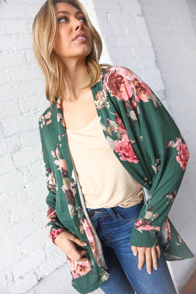 French Terry Floral  Print Open Cardigan