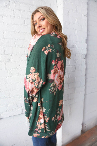 French Terry Floral  Print Open Cardigan