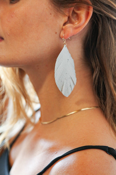 Stone Leather Leaf Gold Dangle Drop Earrings