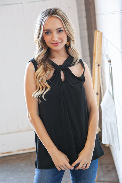 Black Twisted Cut Out Neck Sleeveless Top