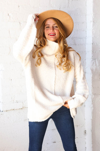 Velvet Yarn Fuzzy Sweater Turtleneck Top