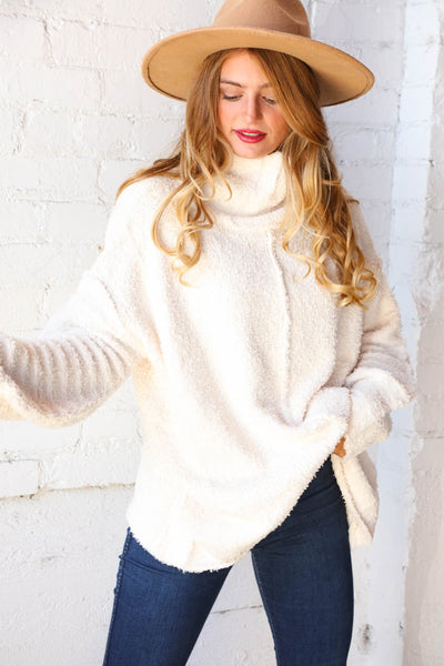 Velvet Yarn Fuzzy Sweater Turtleneck Top