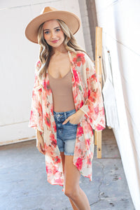 Natural Floral Print Chiffon Cover Up Kimono