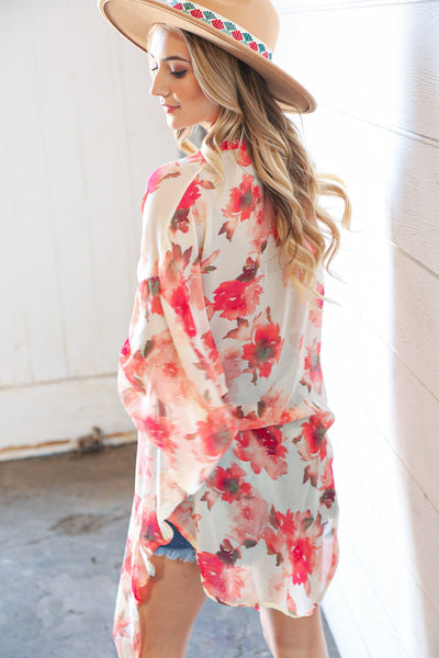 Natural Floral Print Chiffon Cover Up Kimono