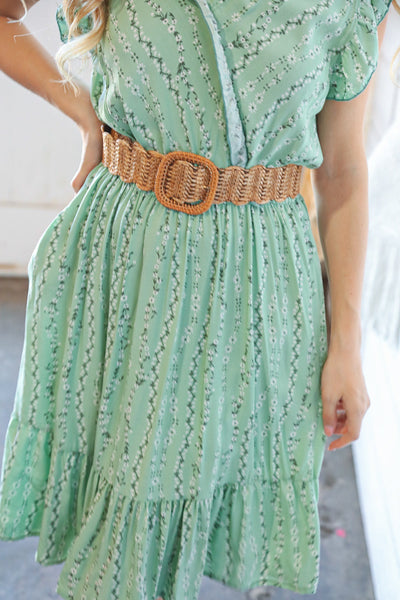 Straw Square Buckle Braided Belt