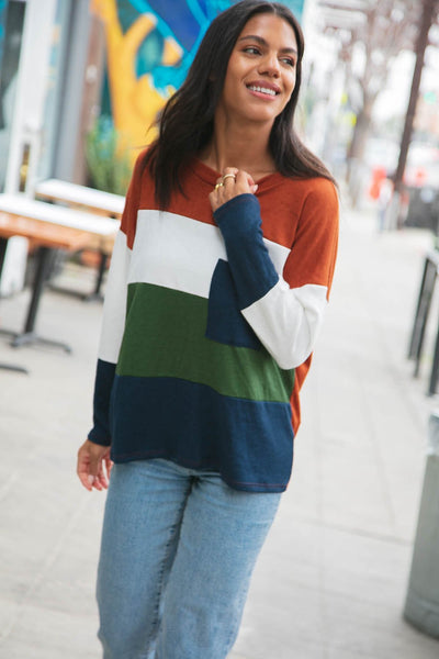 Cashmere Feel Oversized Color Block Pocket Top