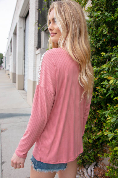 Dusty Rose & Taupe Rib Animal Print Color Block Top