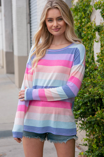 Rainbow Stripe Crew Neck French Terry Sweater