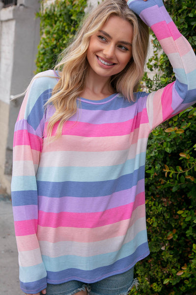 Rainbow Stripe Crew Neck French Terry Sweater