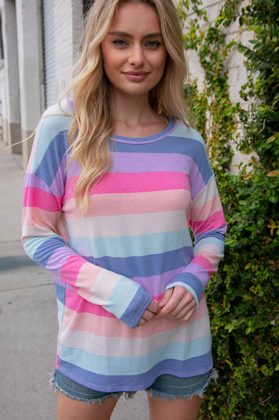 Rainbow Stripe Crew Neck French Terry Sweater