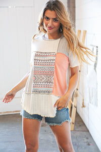 Taupe Aztec Rib Color Block Out Seam Thermal Top