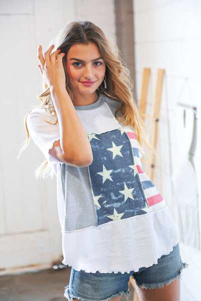 Patriotic Out Seam Color Block Two-Tone Terry Top