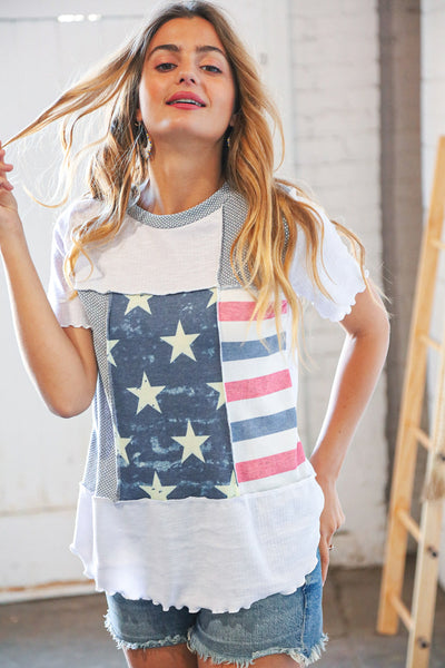 Patriotic Out Seam Color Block Two-Tone Terry Top