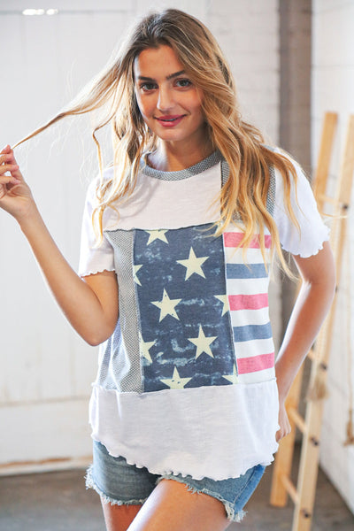 Patriotic Out Seam Color Block Two-Tone Terry Top