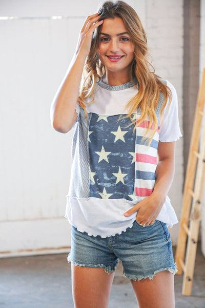 Patriotic Out Seam Color Block Two-Tone Terry Top