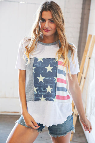 Patriotic Out Seam Color Block Two-Tone Terry Top