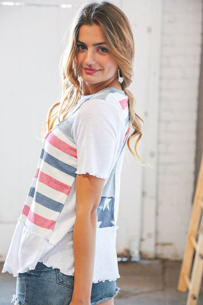 Patriotic Out Seam Color Block Two-Tone Terry Top