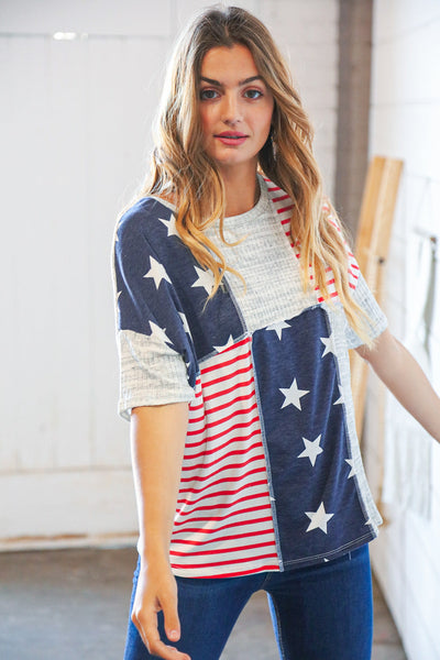 American Flag Color Block Overlock Thermal Top