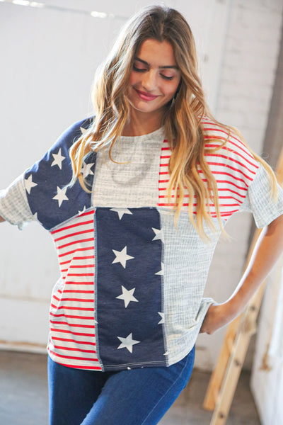 American Flag Color Block Overlock Thermal Top