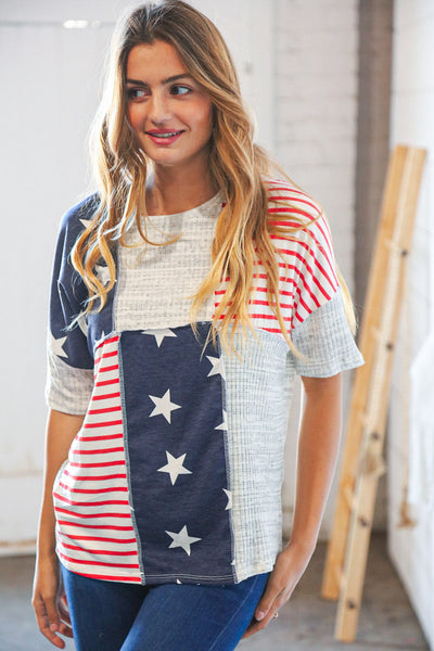 American Flag Color Block Overlock Thermal Top