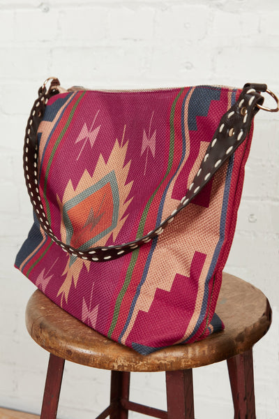 Weekender Magenta Aztec Tweed Tassel Strap Tote