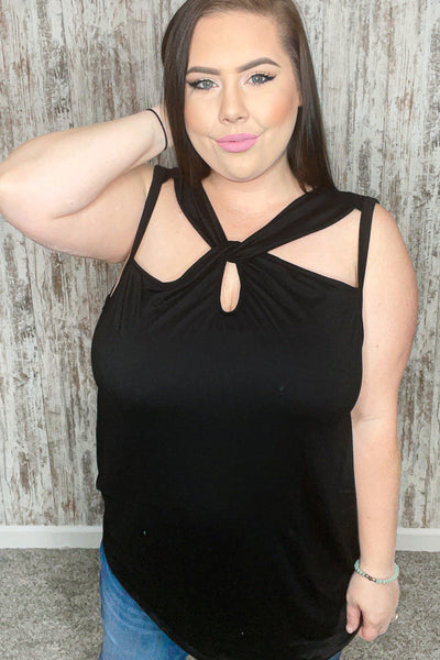 Black Twisted Cut Out Neck Sleeveless Top