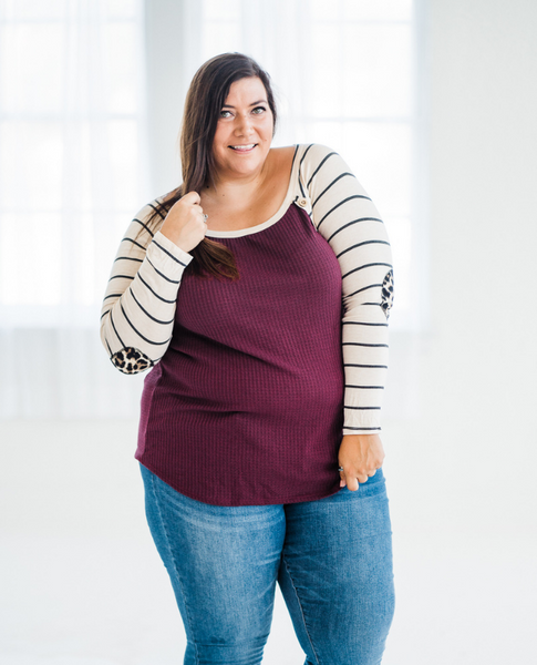 Burgundy Style Stripe Raglan Top