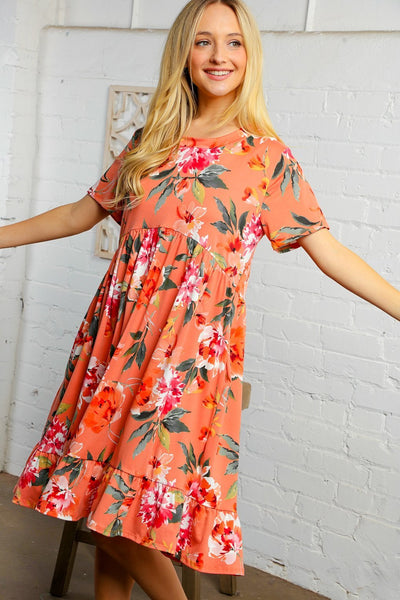 Floral Babydoll Side Pocket Midi Dress