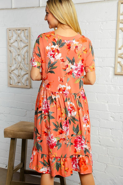 Floral Babydoll Side Pocket Midi Dress