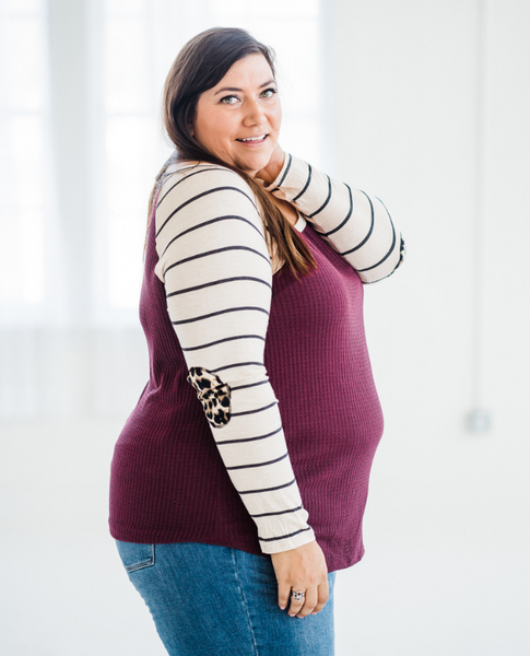 Burgundy Style Stripe Raglan Top