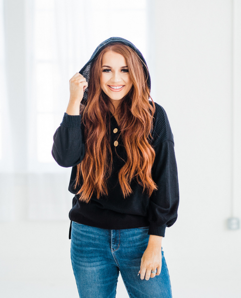 Black V Neck Sweater Hoodie