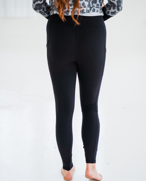 Full Length Wide Waistband Yoga Leggings - Black