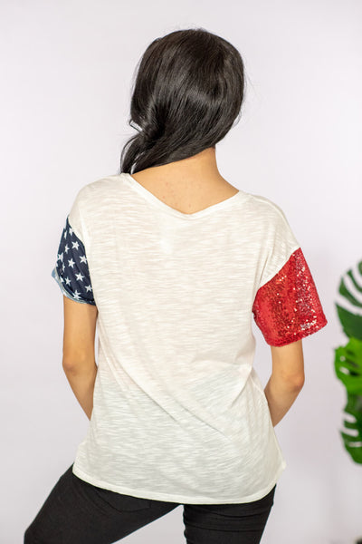 BiBi Patriotic Peace Sign Sequin Graphic Tee