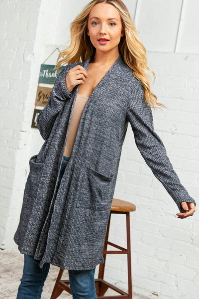 Brush Two Tone Waffle Duster Open Cardigan