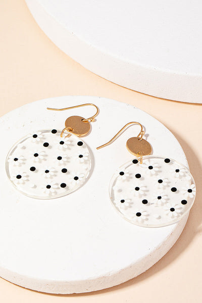 Flower Power Black Speckled Disc Earrings