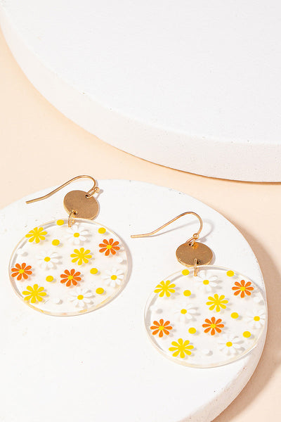 Sunflower Bouquet Clear Disc Earrings