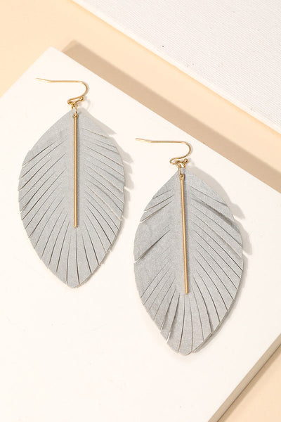 Stone Leather Leaf Gold Dangle Drop Earrings