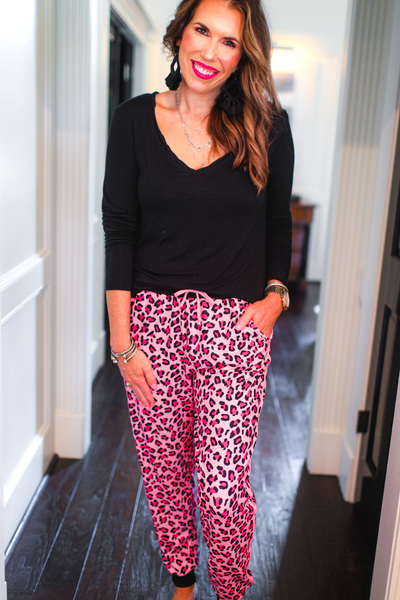 Gossip Girl Pink Leopard Drawstring Everyday Joggers