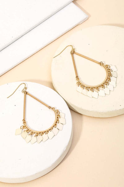 White Chandelier Fringe Teardrop Dangle Earrings