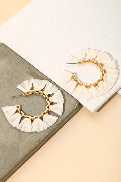 White Circle Fan Tassel Hoop Earrings