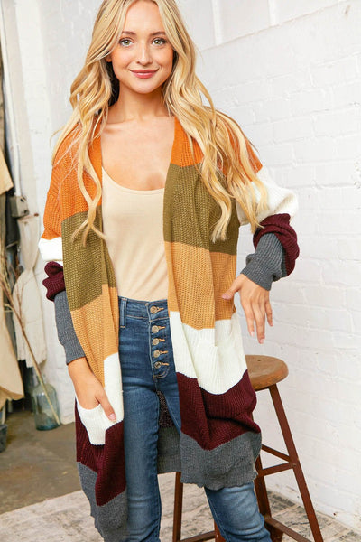 Multi Color Block Open Duster Cardigan