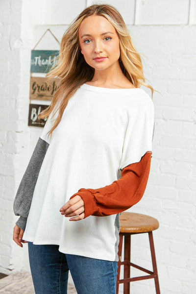 Cashmere Feel Out Seam Color Block Top