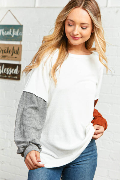 Cashmere Feel Out Seam Color Block Top