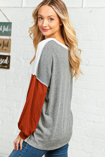 Cashmere Feel Out Seam Color Block Top