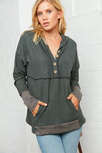 Cashmere Feel Brushed Hacci Button Detail Hoodie