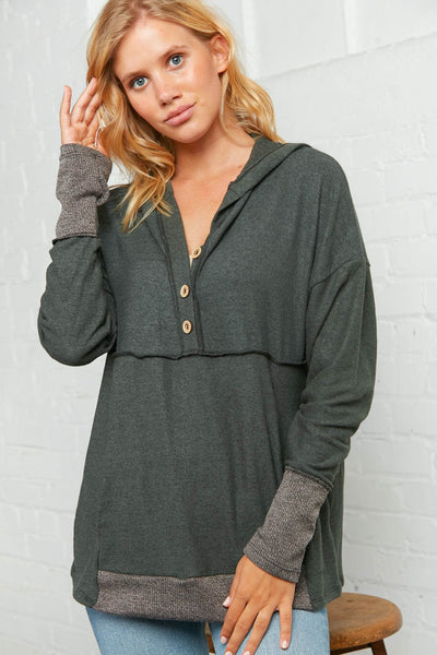 Cashmere Feel Brushed Hacci Button Detail Hoodie